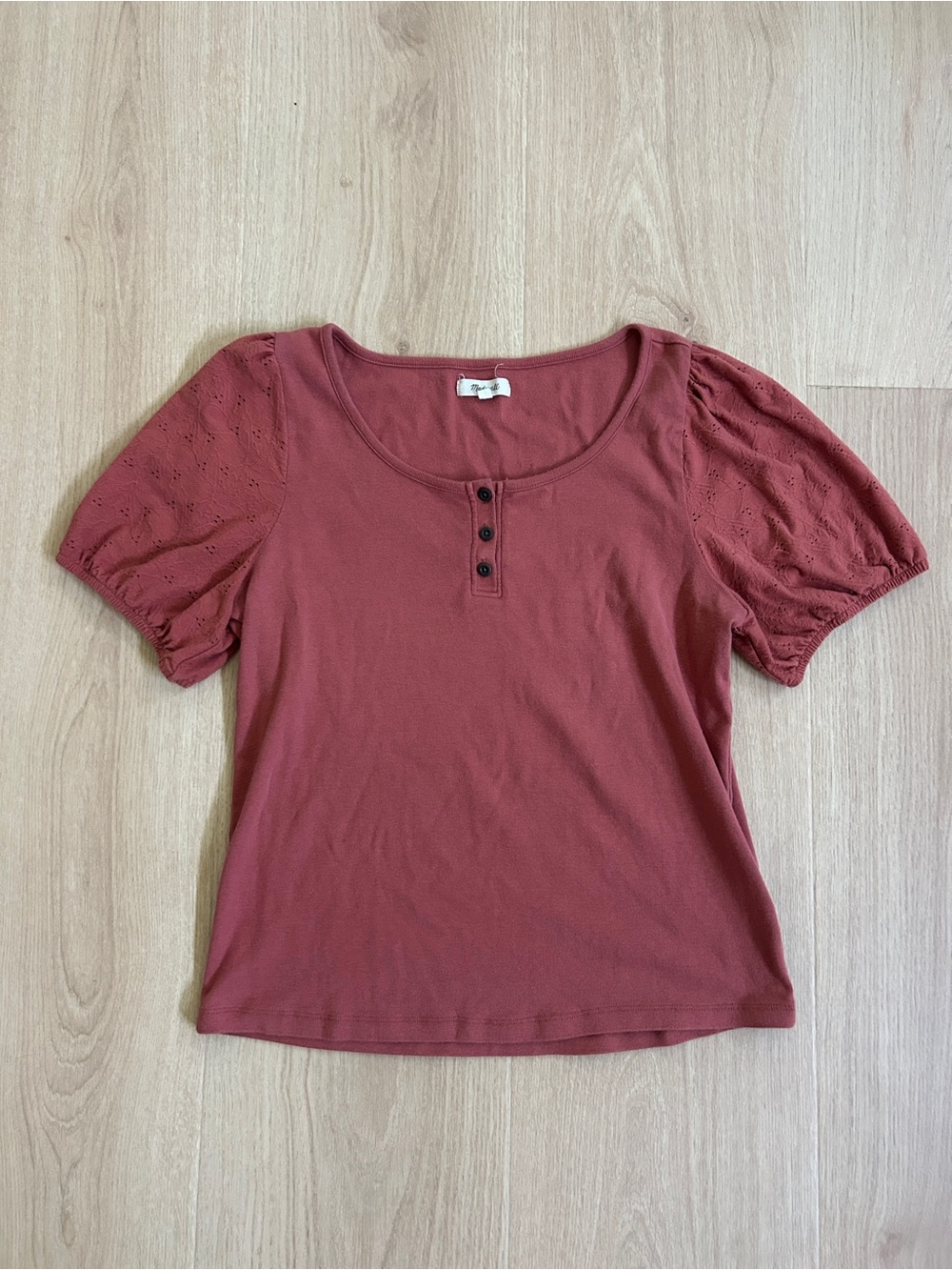 Madewell Women's Pink Puff Sleeve Henley Top Size L